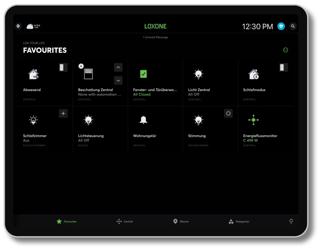 Loxone-App-Dashboard auf einem iPad