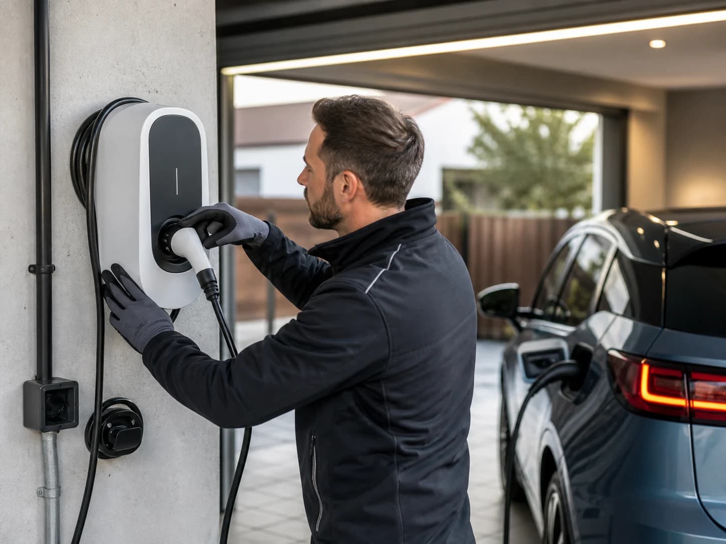 Installation einer Wallbox in einer modernen Garage