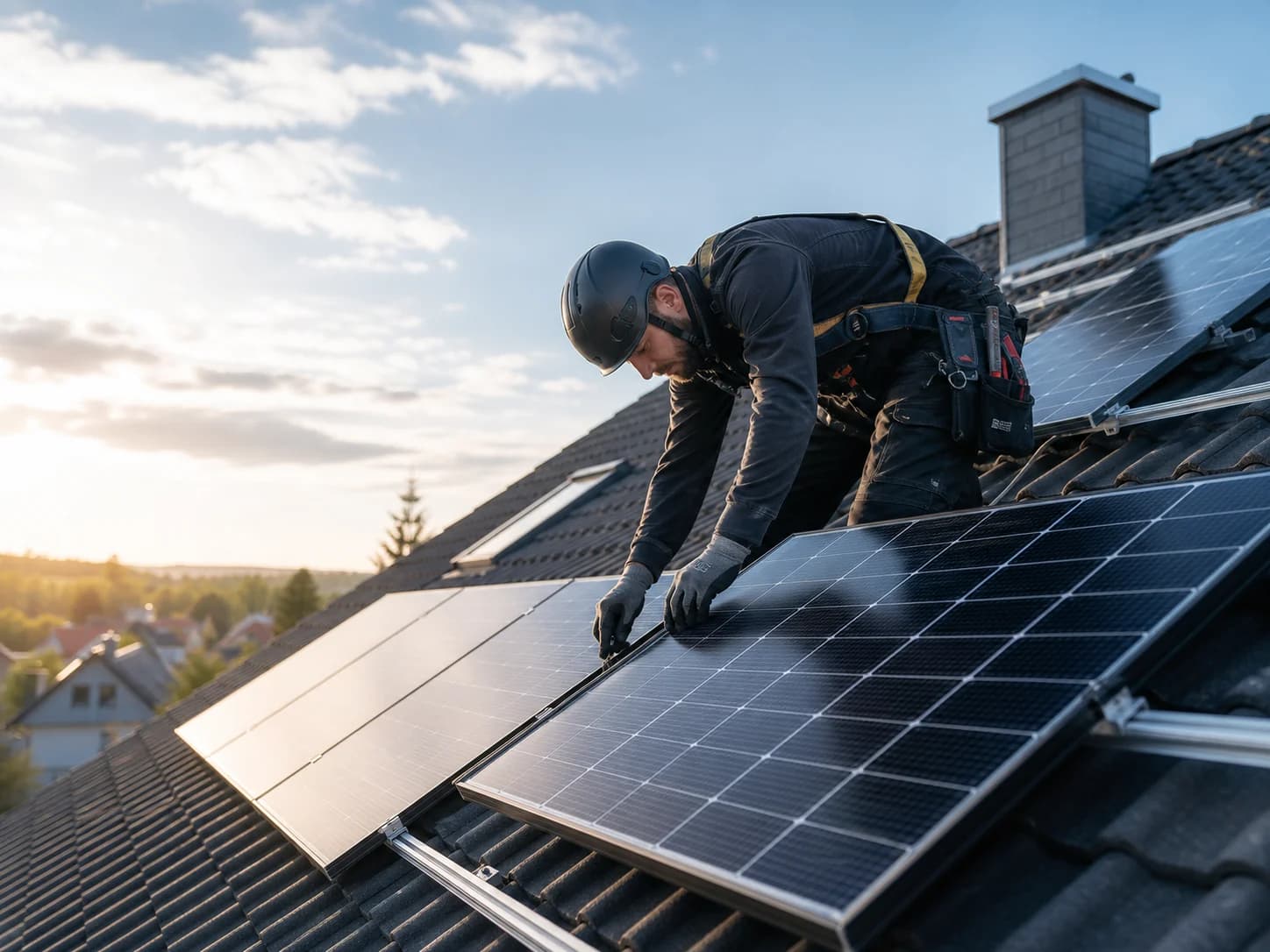 Installation von Photovoltaikmodulen auf einem Wohnhausdach